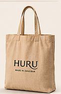 Natural canvas tote bag printed with HURU Made in Zanzibar