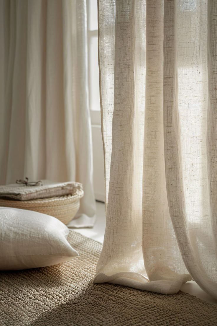 Sheer linen curtains in soft window light
